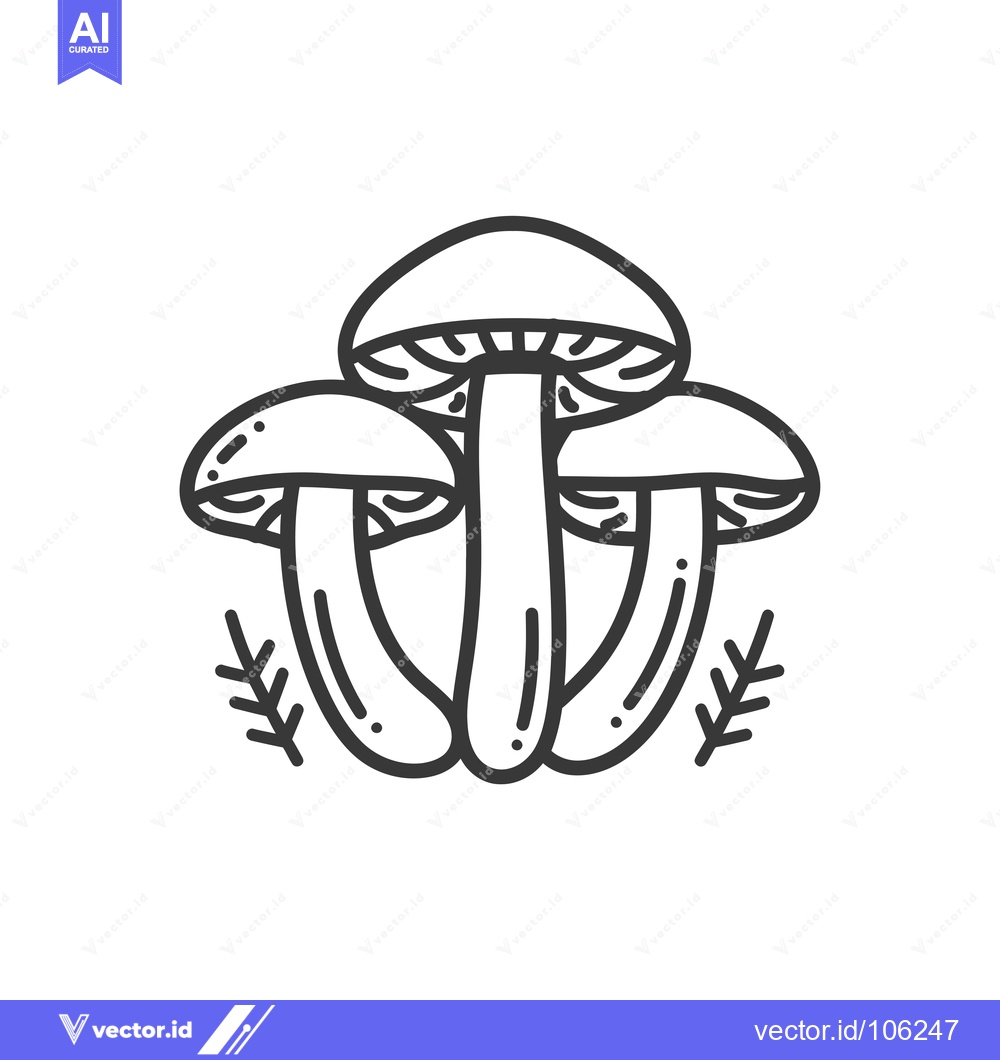 Premium Vector dari Three Outline Mushrooms with Stems and Twigs