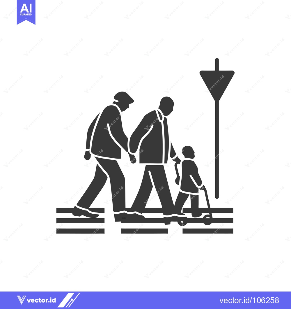 Premium Vector of Three People Crossing a Crosswalk with a Signpost