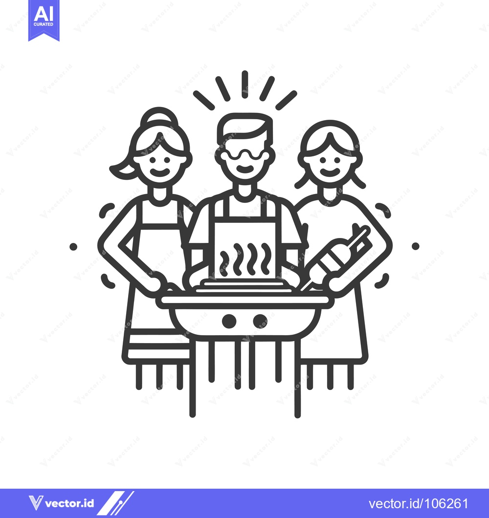 Premium Vector dari Three People Grilling Food at a Barbecue