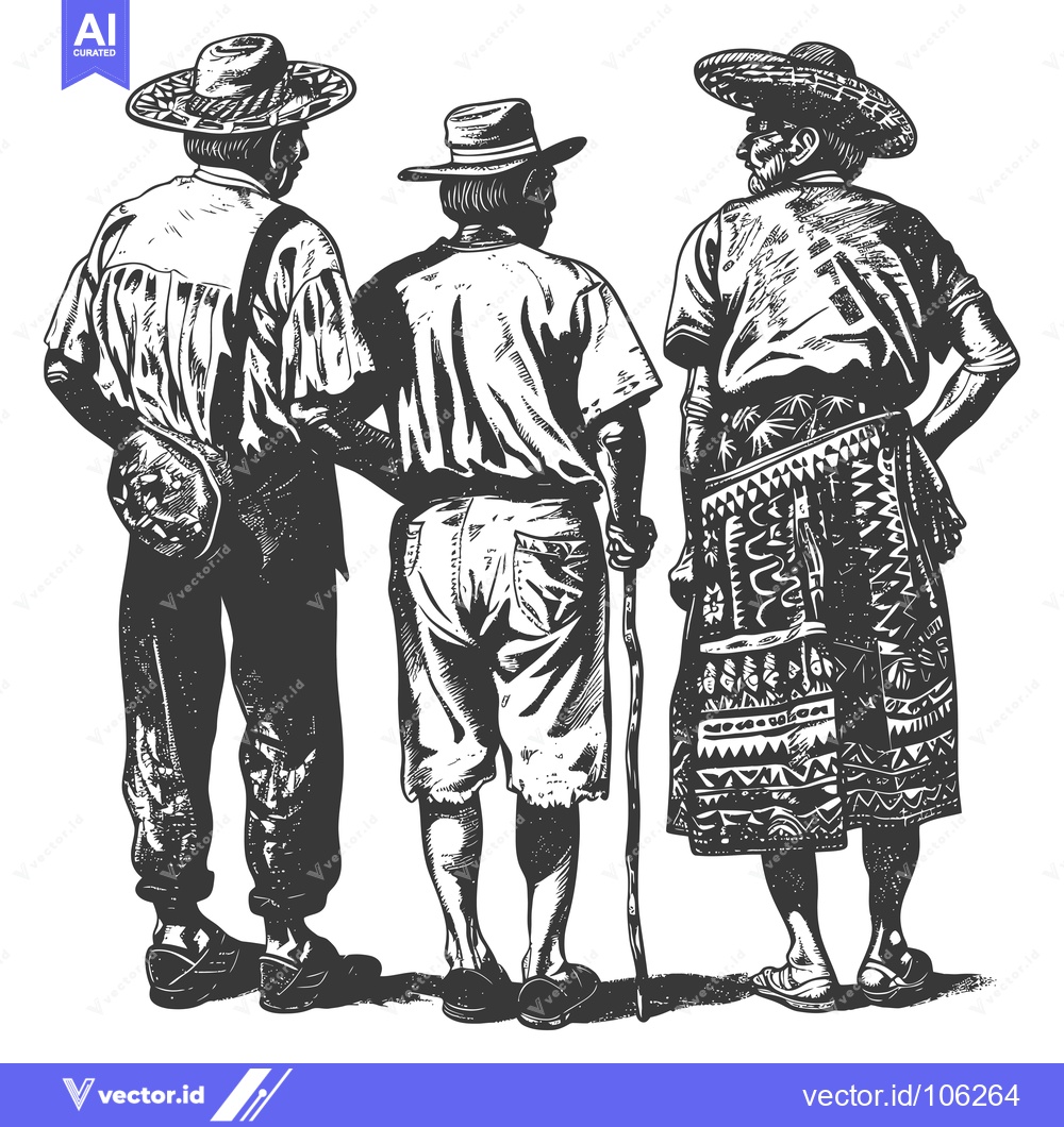 Premium Vector dari Three People in Hats Walking Together