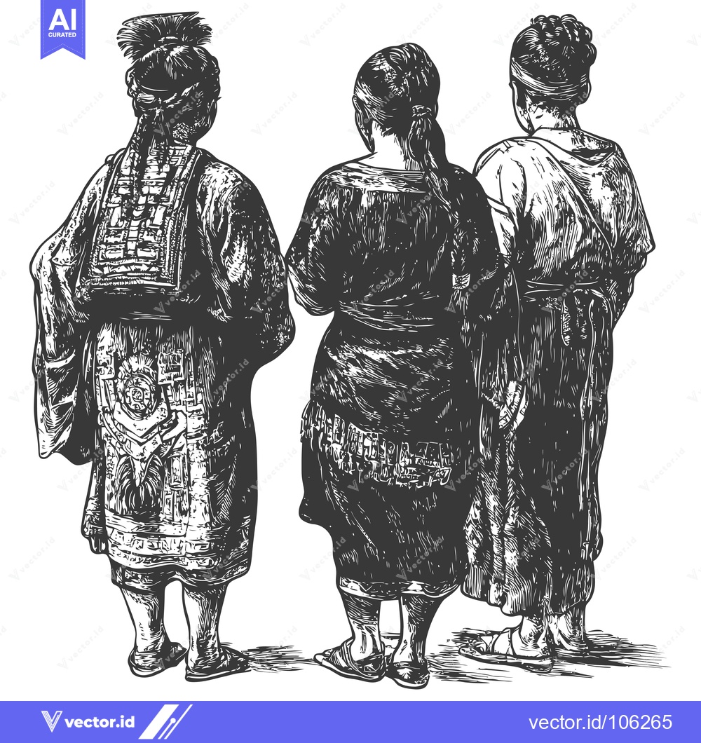 Premium Vector of Three People in Traditional Clothing Standing Back to Back