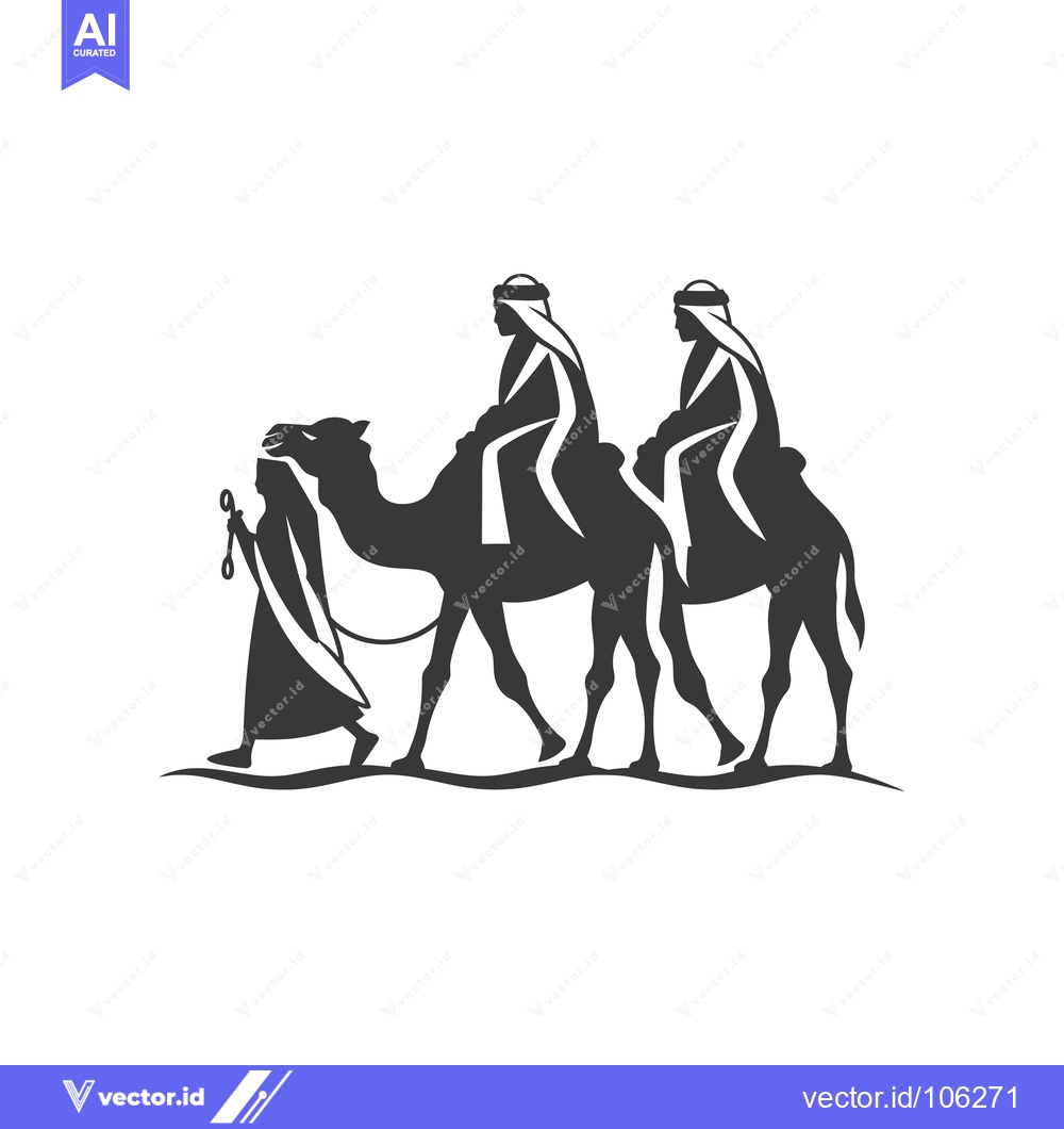 Premium Vector dari Three People Riding a Camel in Silhouette