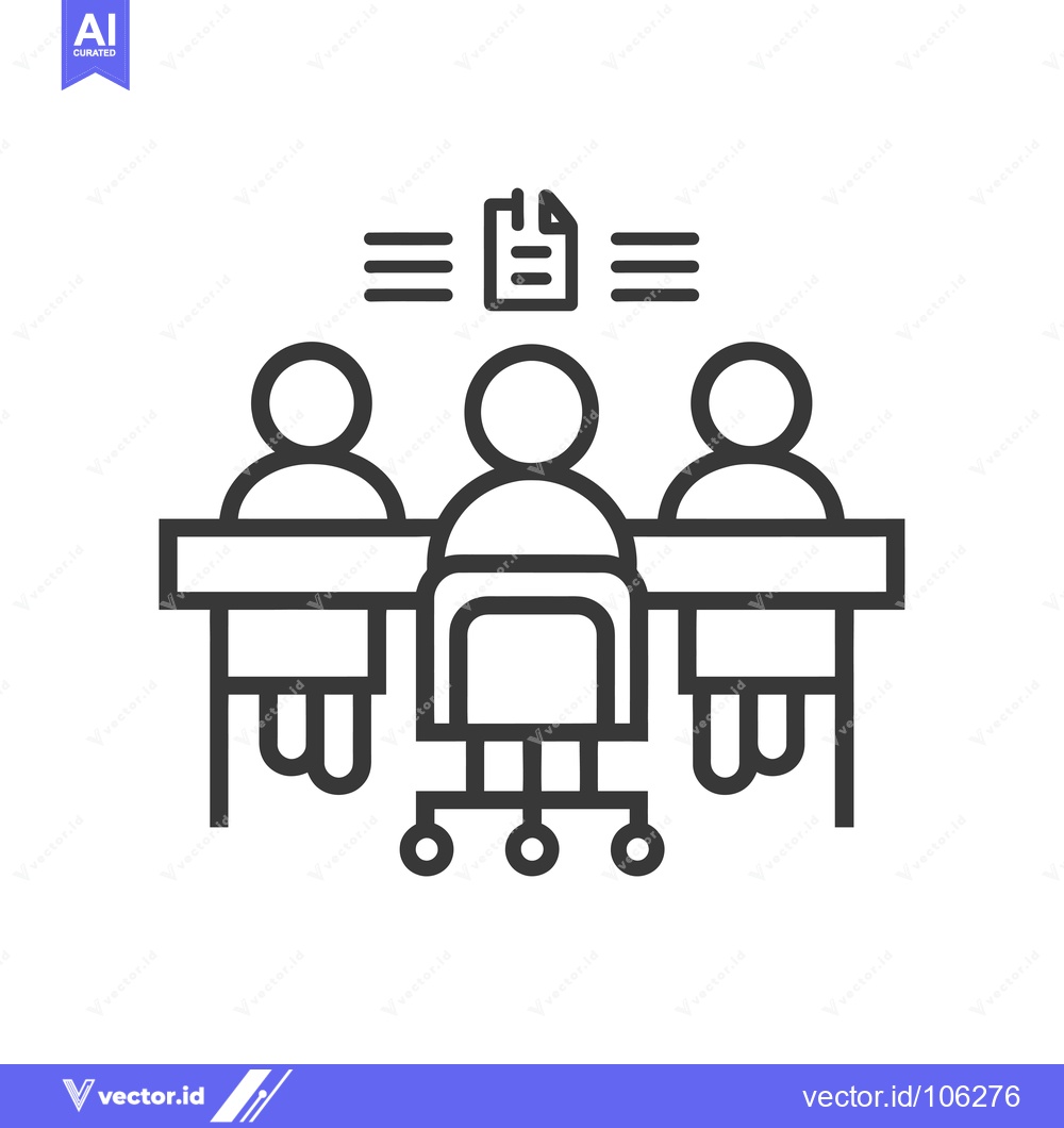 Premium Vector of Three People Sitting at a Table with a Document Icon Above Them