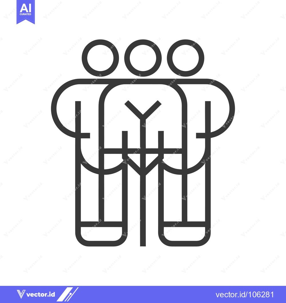 Premium Vector dari Three People Standing Together in a Line,  Depicted as a Line Art Illu