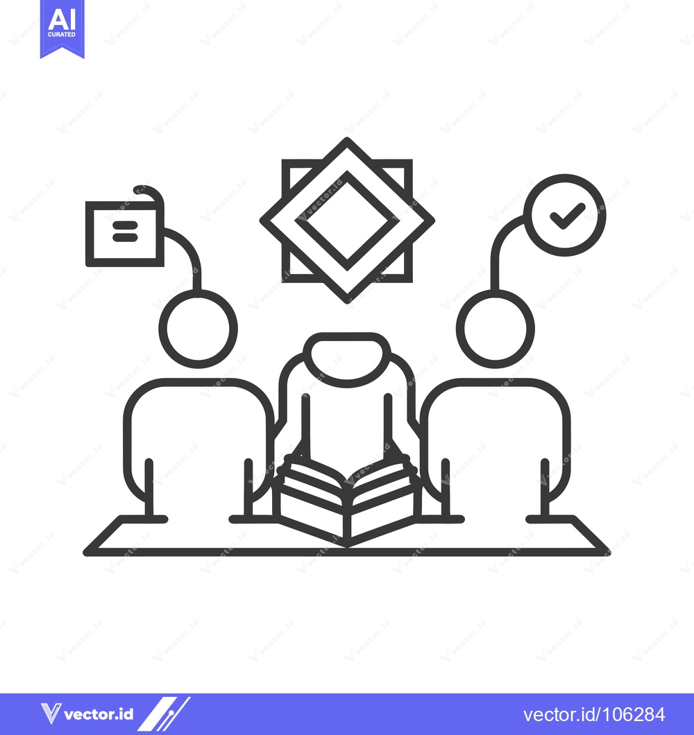 Premium Vector of Three People Studying with a Book and a Star-Shaped Icon