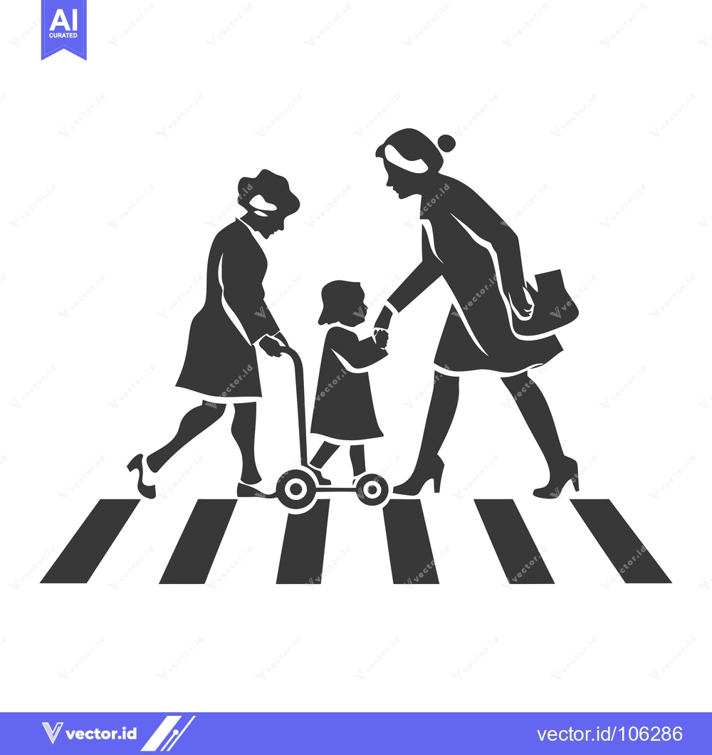 Premium Vector of Three People Walking Across a Crosswalk
