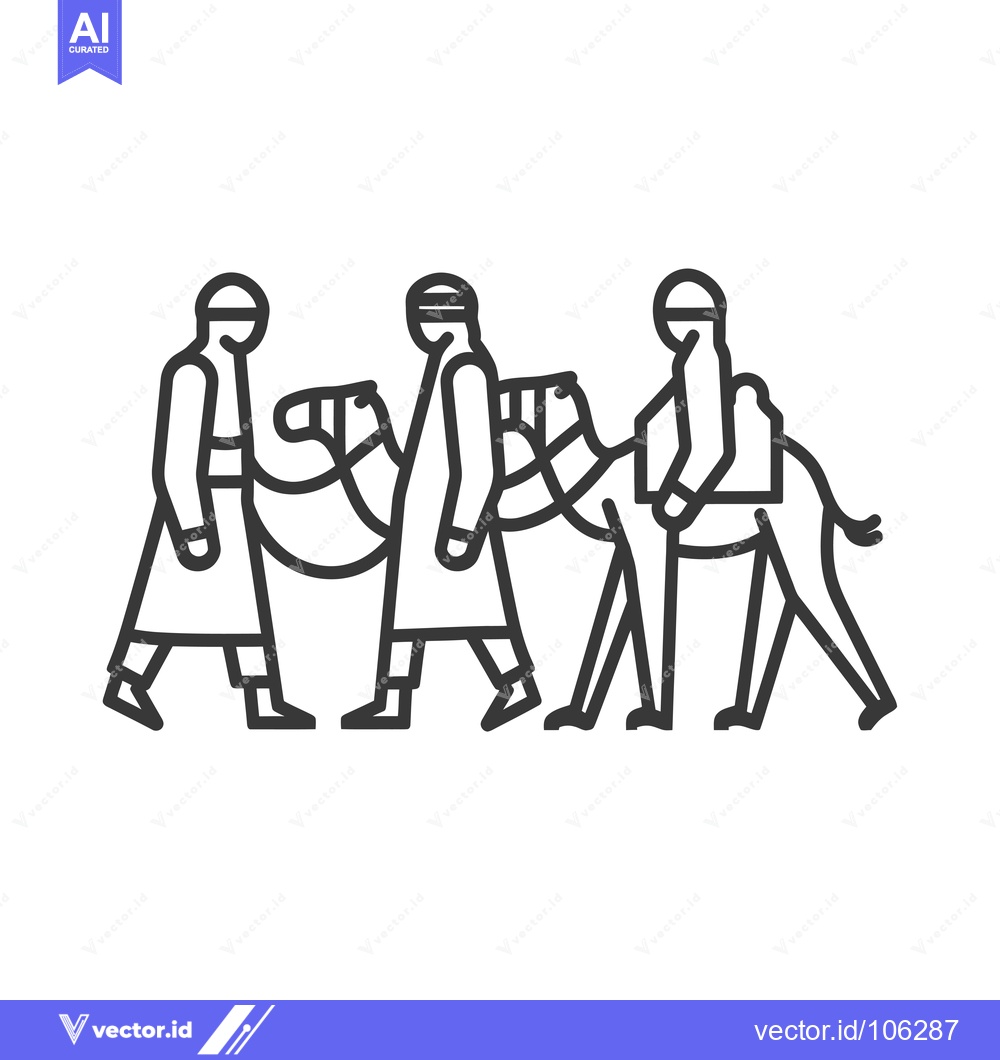 Premium Vector dari Three People Walking With A Camel