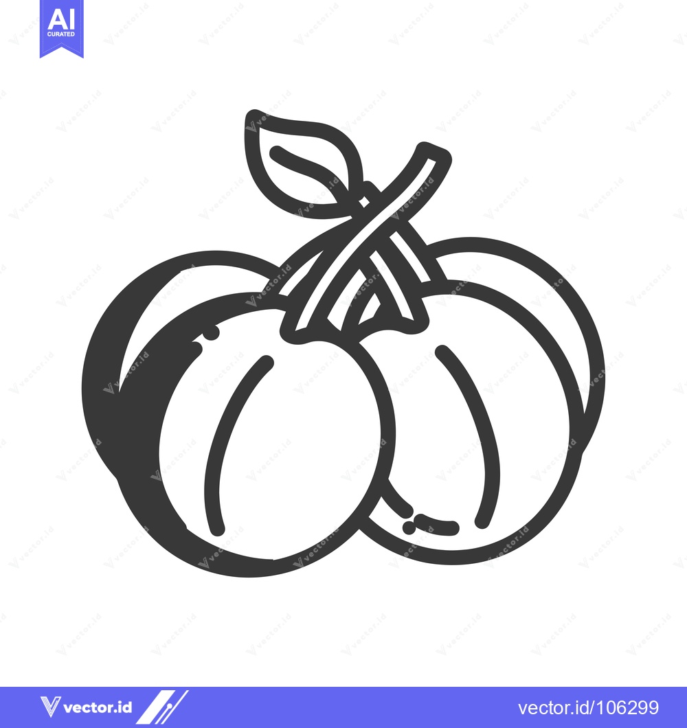 Premium Vector dari Three Plums with a Leaf and Stem