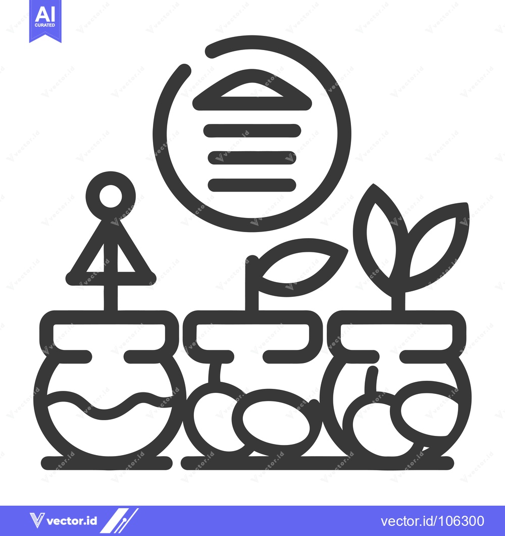 Premium Vector dari Three potted plants with a house icon above them