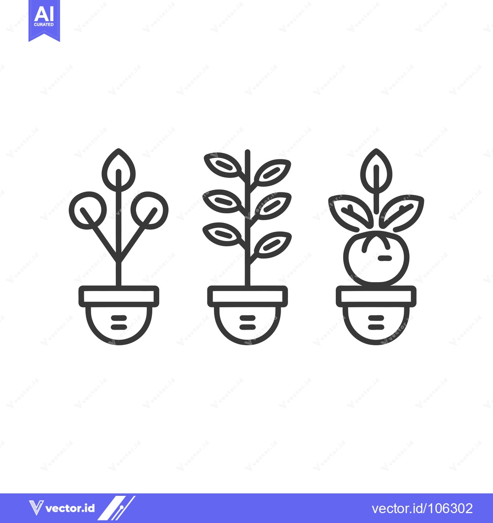Premium Vector of Three potted plants with different leaf shapes and sizes