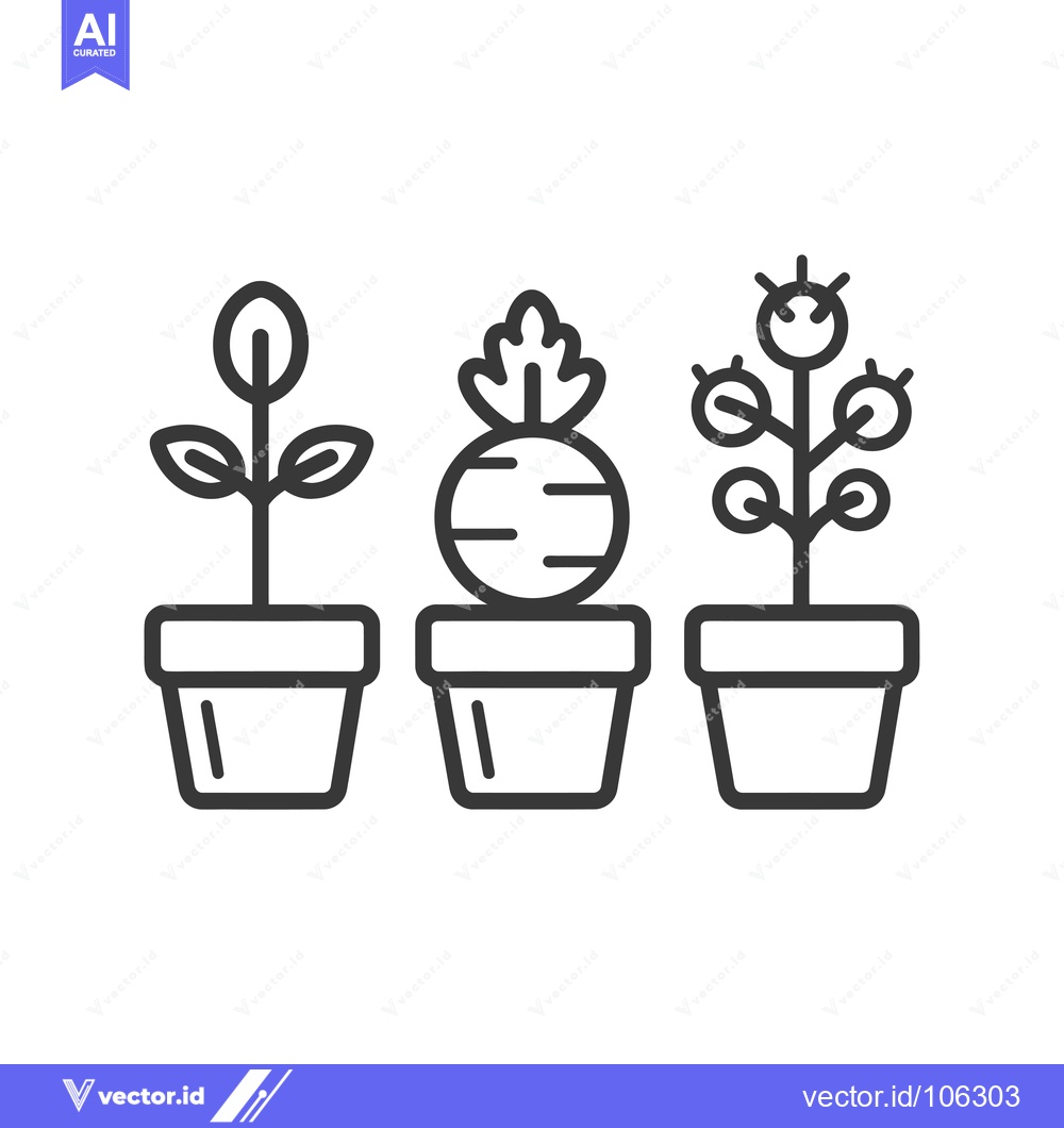 Premium Vector dari Three potted plants with different types of leaves and stems