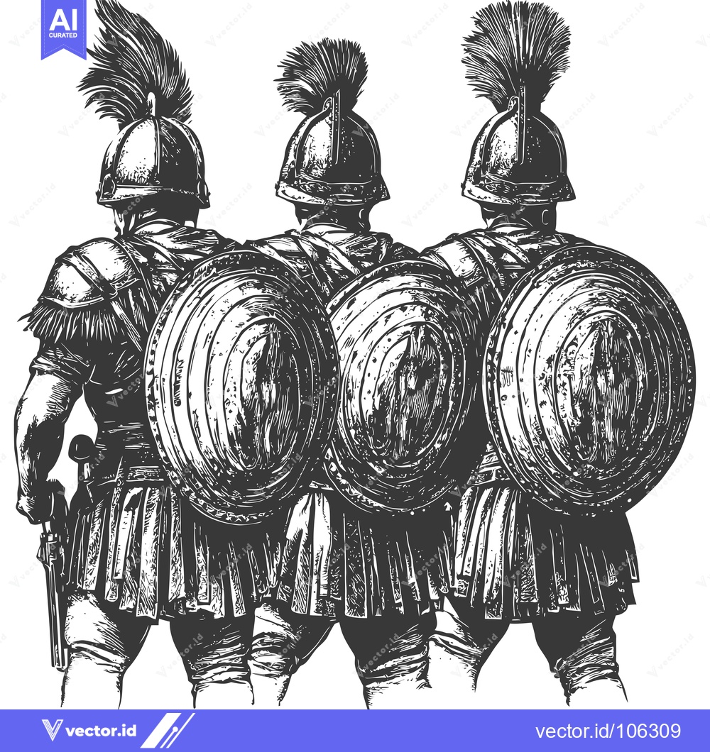 Premium Vector dari Three Roman Soldiers in Armor Facing Away from the Viewer