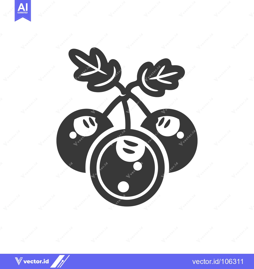 Premium Vector dari Three Round Berries With Stem and Leaves