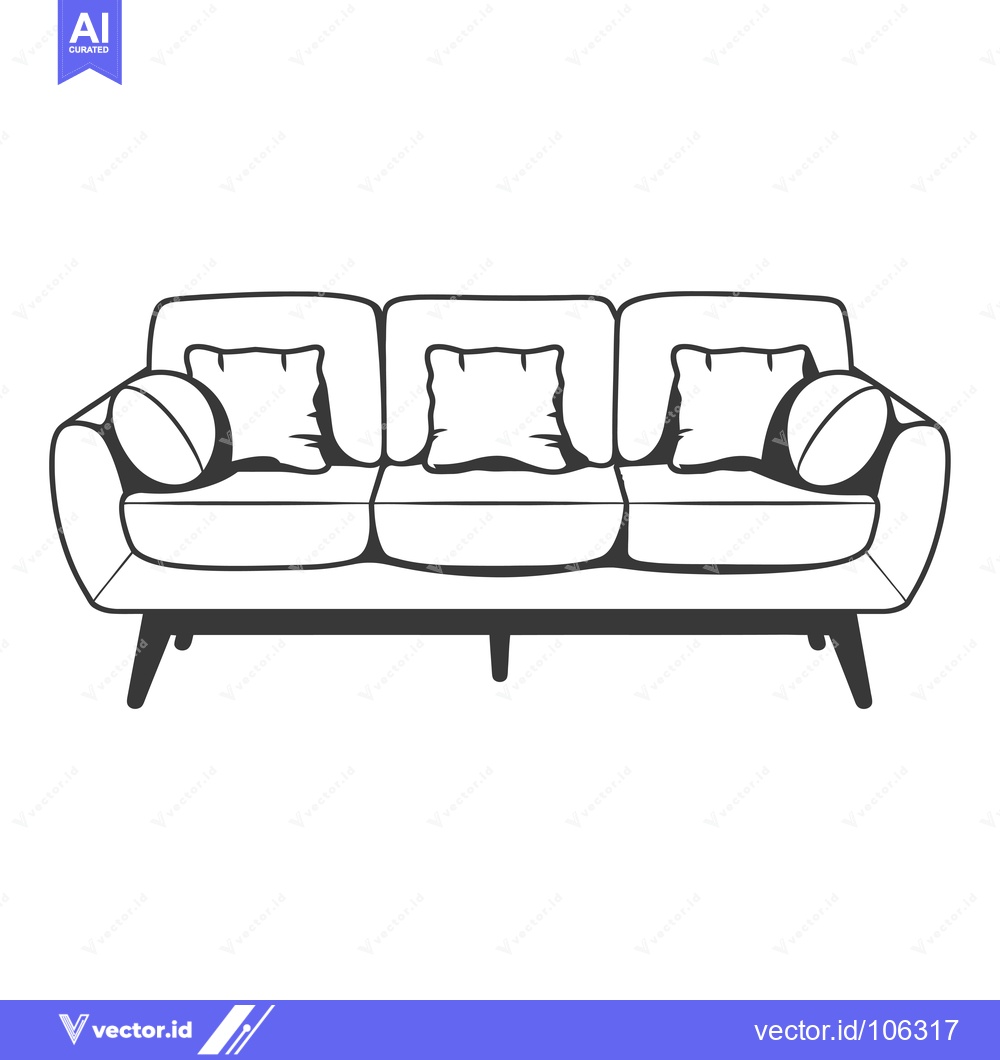 Premium Vector dari Three-seater sofa with three cushions and four legs