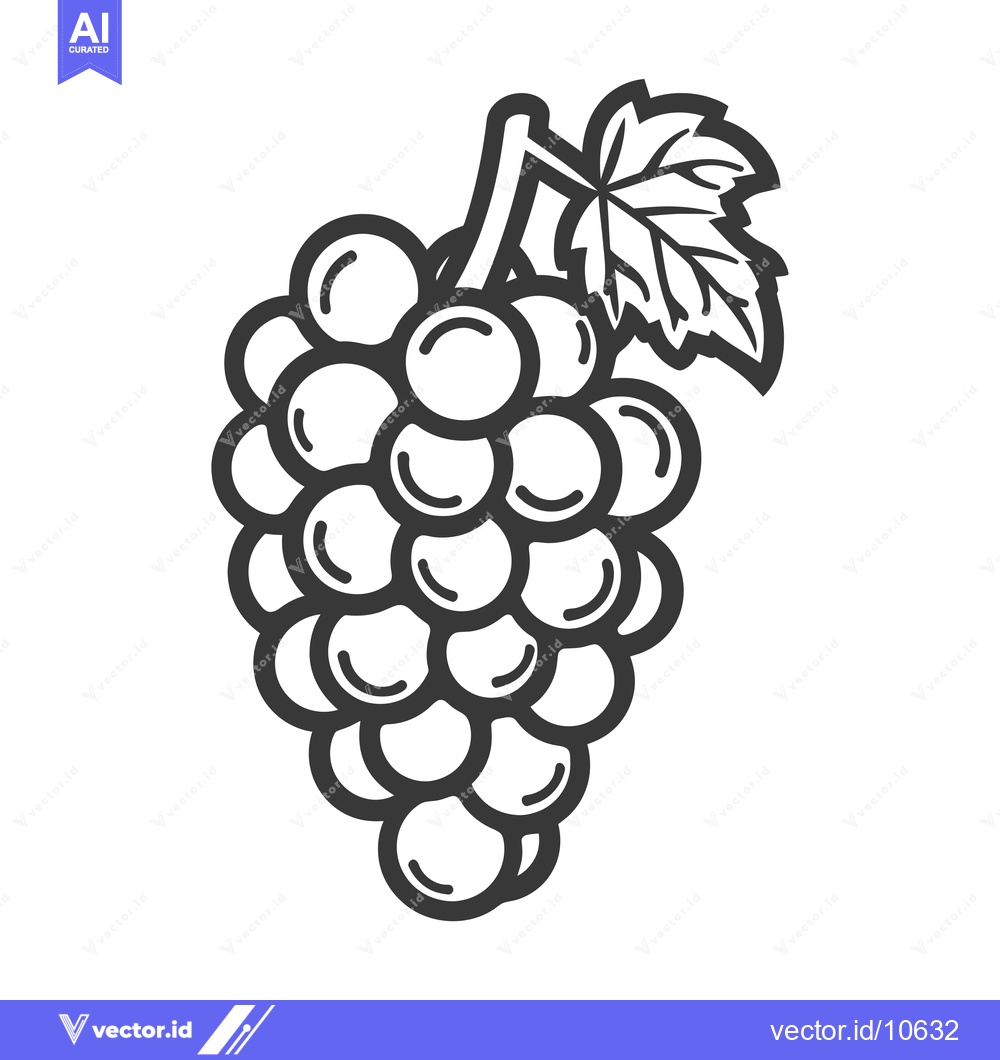 Premium Vector dari A Black and White Outline Drawing of a Grape Bunch with a Single Leaf