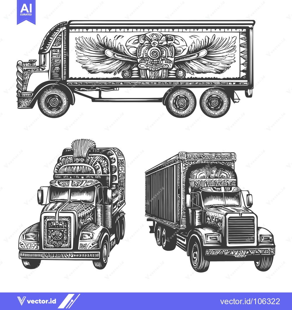Premium Vector dari Three Semi-Trucks Decorated with Native American Art