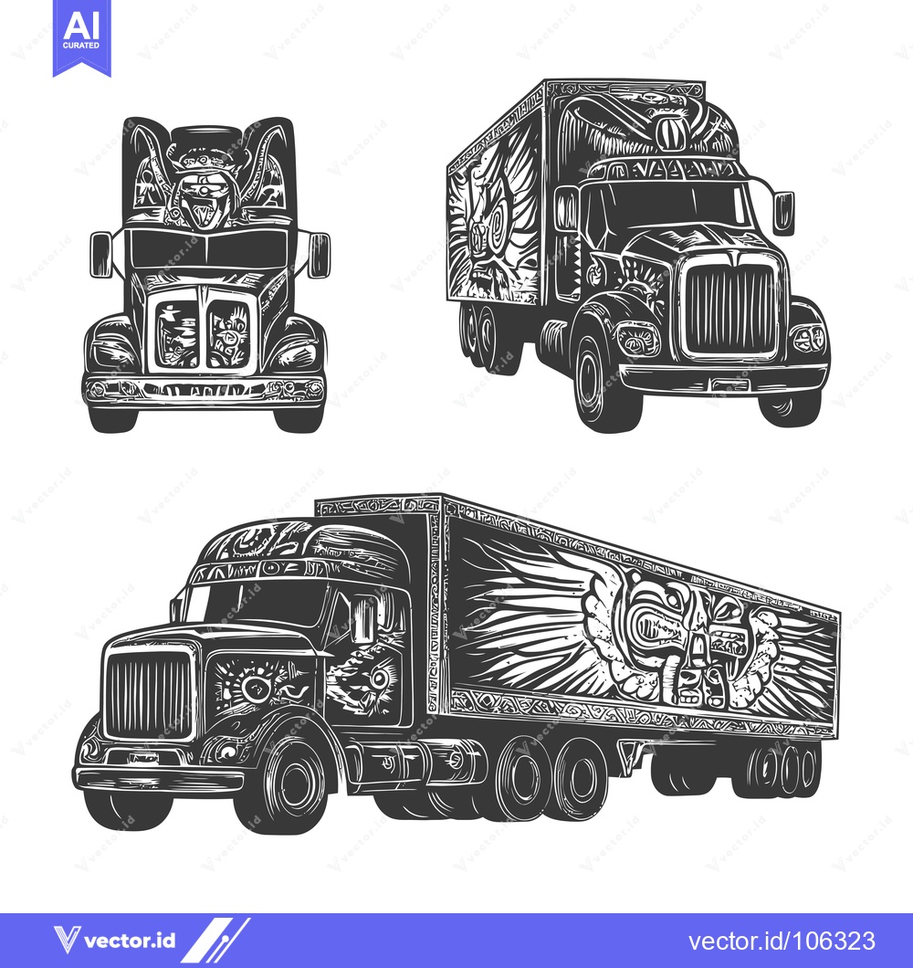 Premium Vector dari Three Semi-Trucks with Aztec Inspired Designs