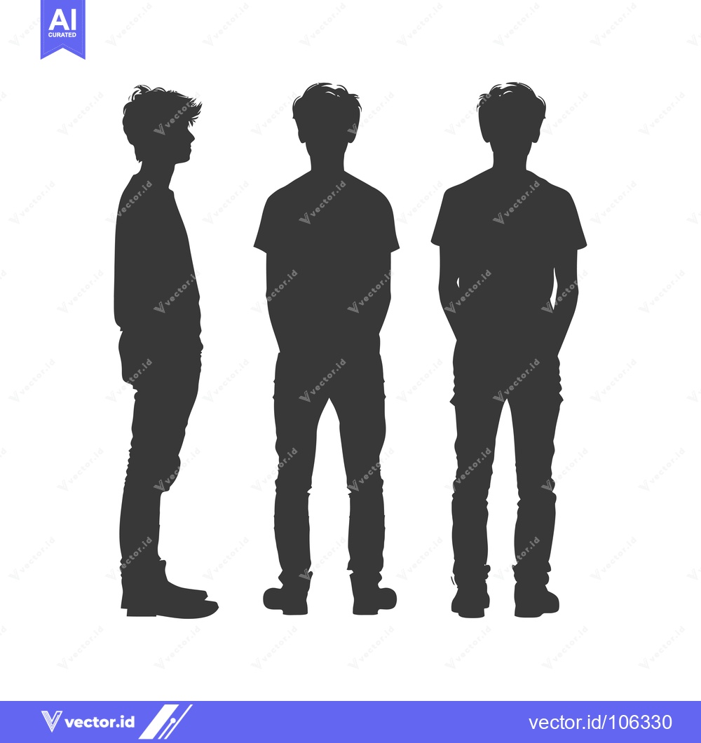 Premium Vector of Three Silhouettes of a Young Man in Casual Clothing
