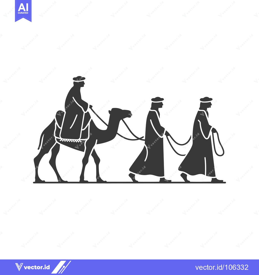 Premium Vector of Three Silhouettes of Men Traveling with a Camel