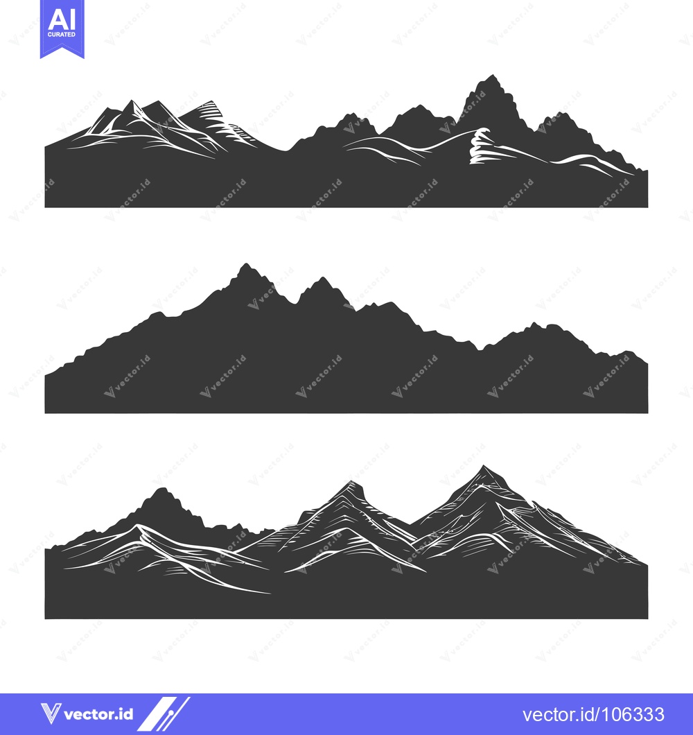 Premium Vector of Three Silhouettes of Mountain Ranges with Detailed Peaks