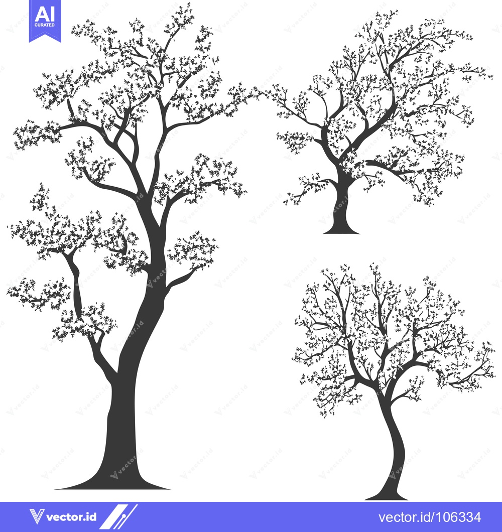 Premium Vector of Three Silhouettes of Trees with Branches and Leaves
