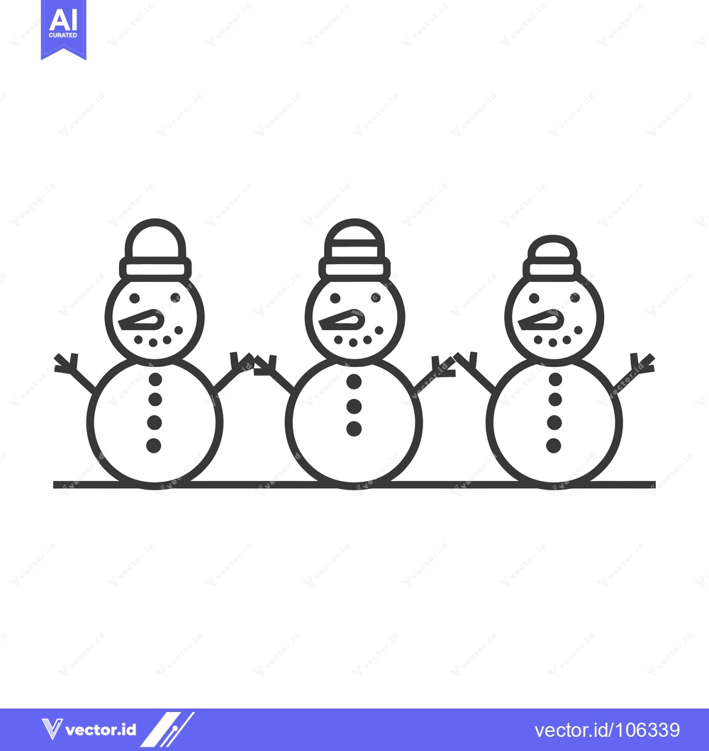 Premium Vector of Three Simple Line Art Snowmen with Hats and Arms