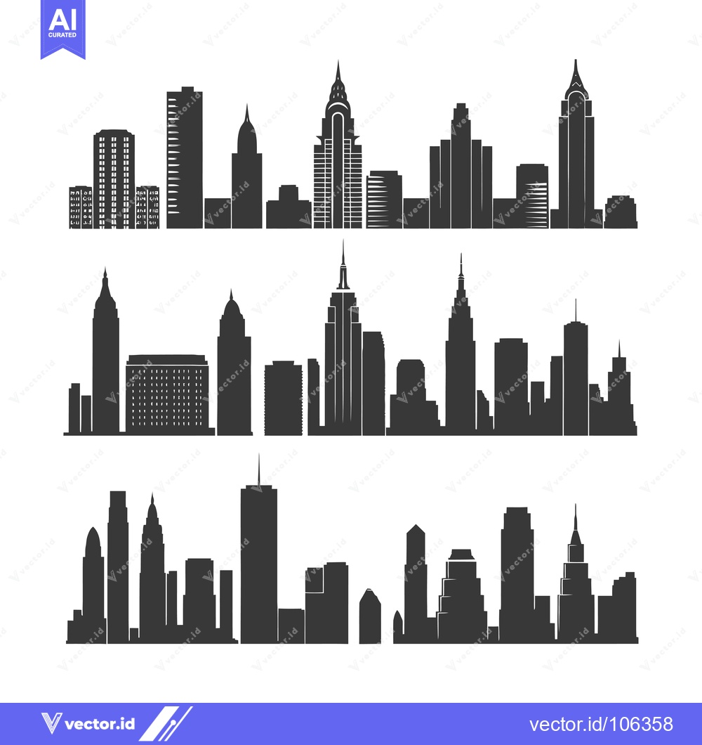 Premium Vector dari Three Skyline Silhouettes of Modern Cities with Tall Buildings