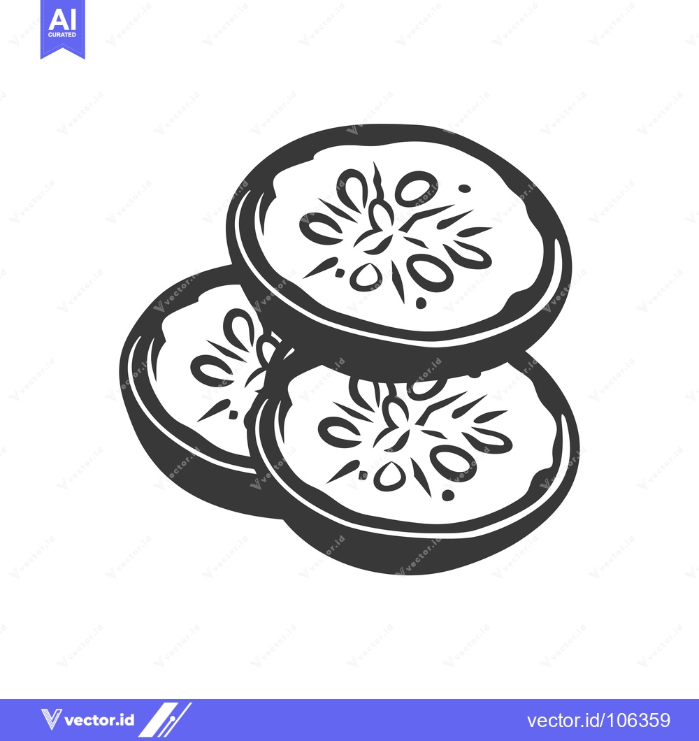 Premium Vector of Three Slices of Cucumber with Seeds