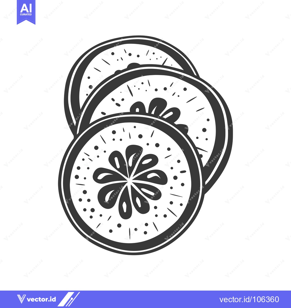 Premium Vector of Three Slices of Kiwi Fruit in Black and White