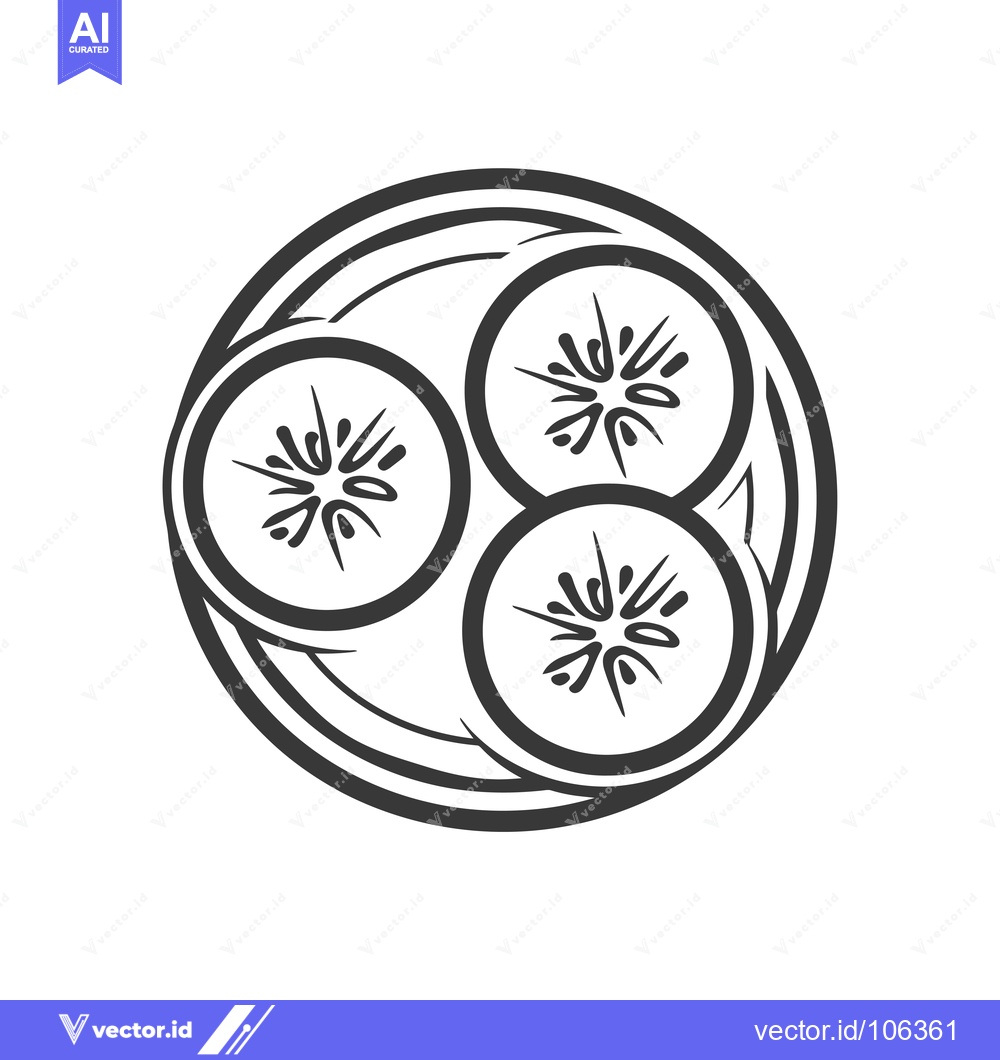 Premium Vector dari Three Slices of Kiwi Fruit on a Plate, Line Art