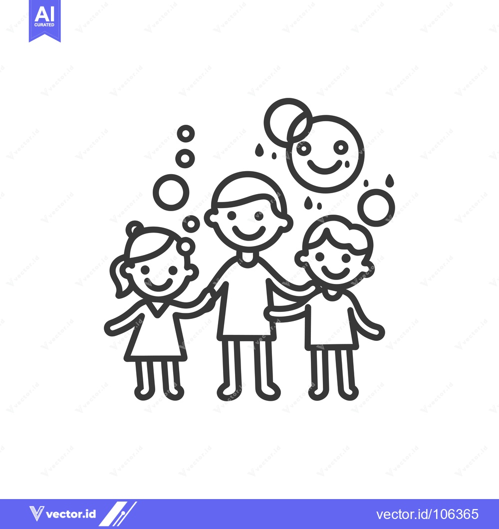 Premium Vector dari Three smiling children holding hands with happy thought bubbles above
