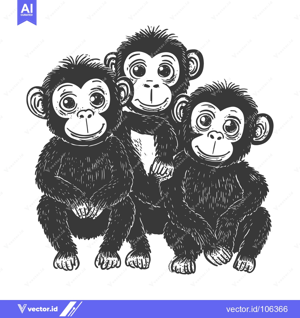 Premium Vector dari Three Smiling Chimpanzees Sitting Together in a Group