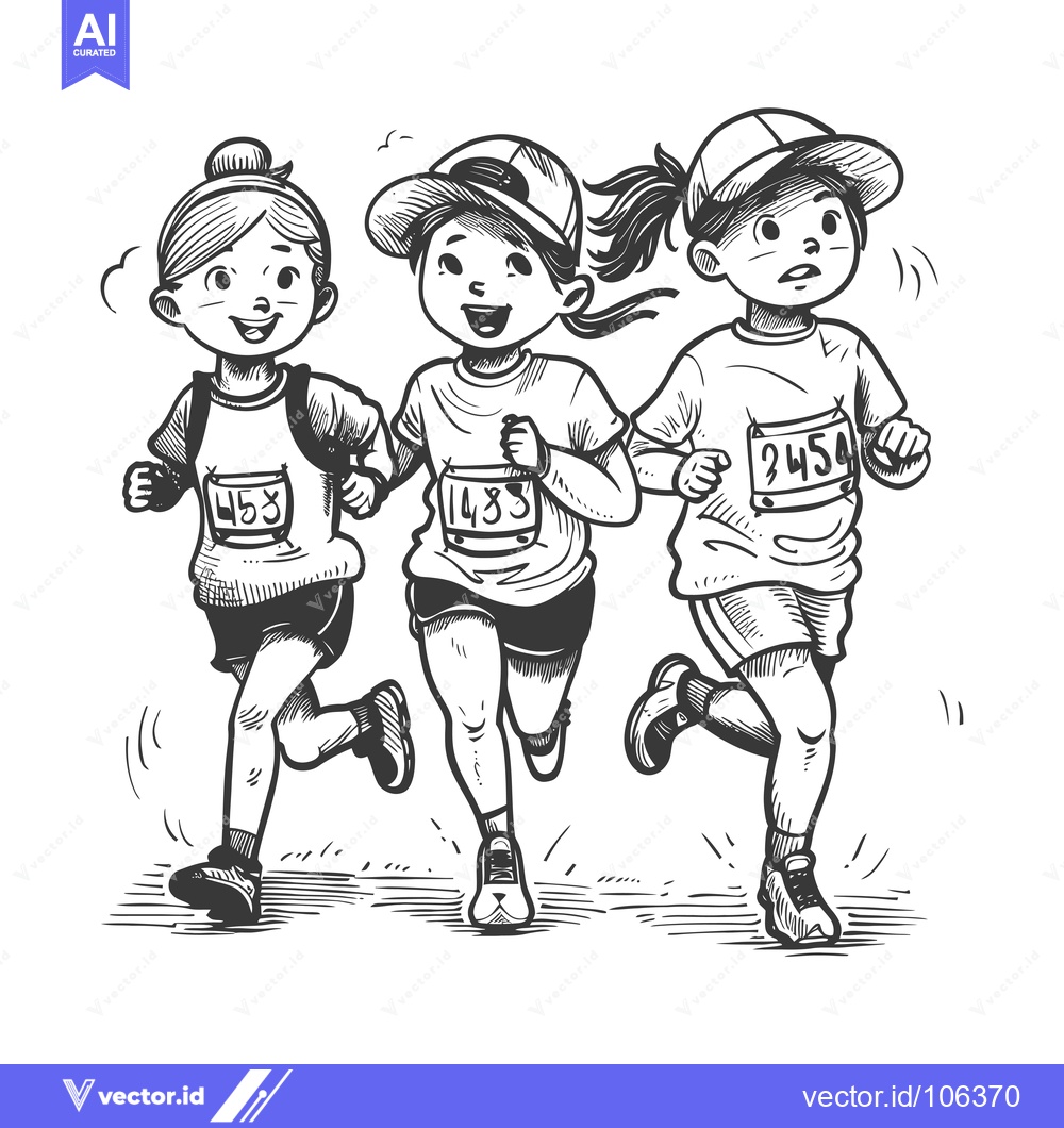 Premium Vector dari Three Smiling Girls Running with Race Numbers