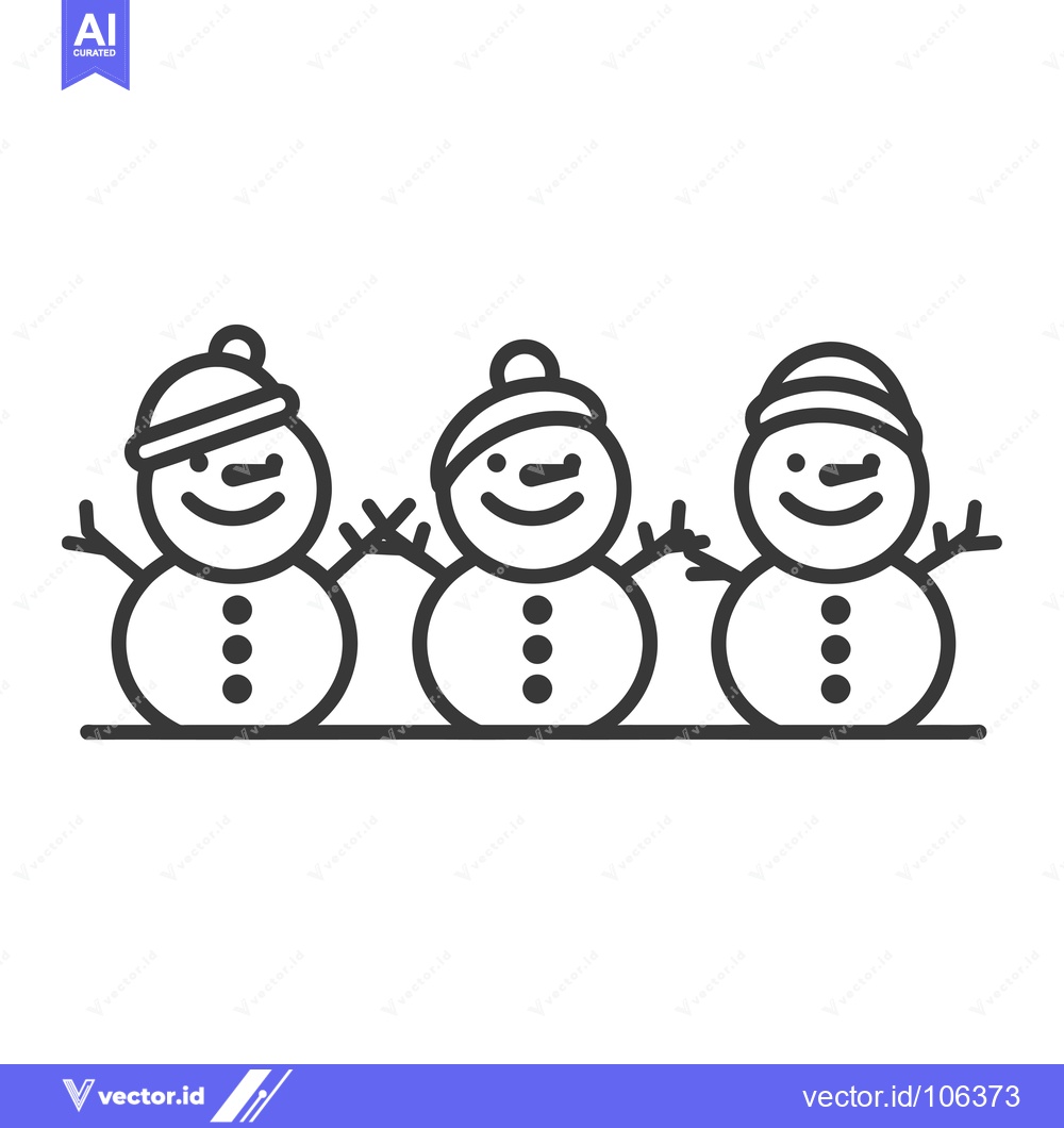 Premium Vector dari Three Smiling Snowmen in a Row with Hats and Buttons
