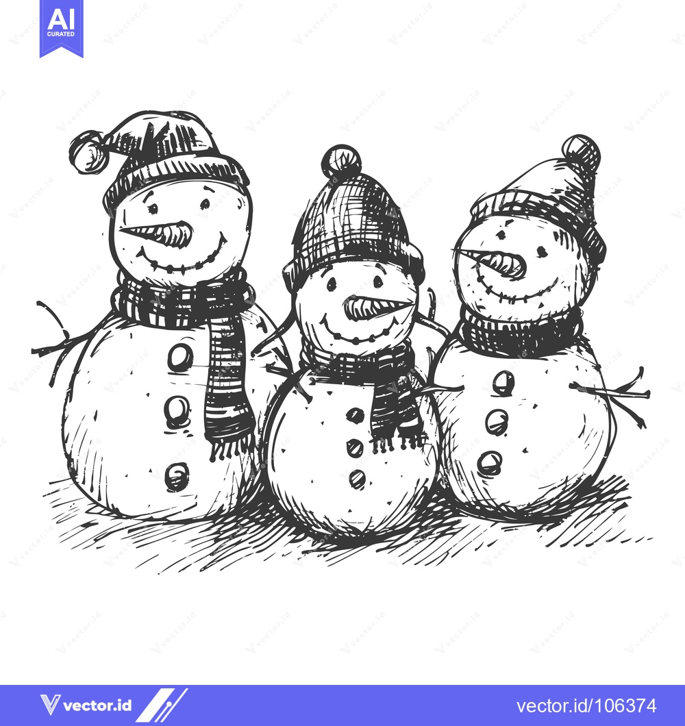 Premium Vector dari Three Smiling Snowmen in Winter Hats and Scarves