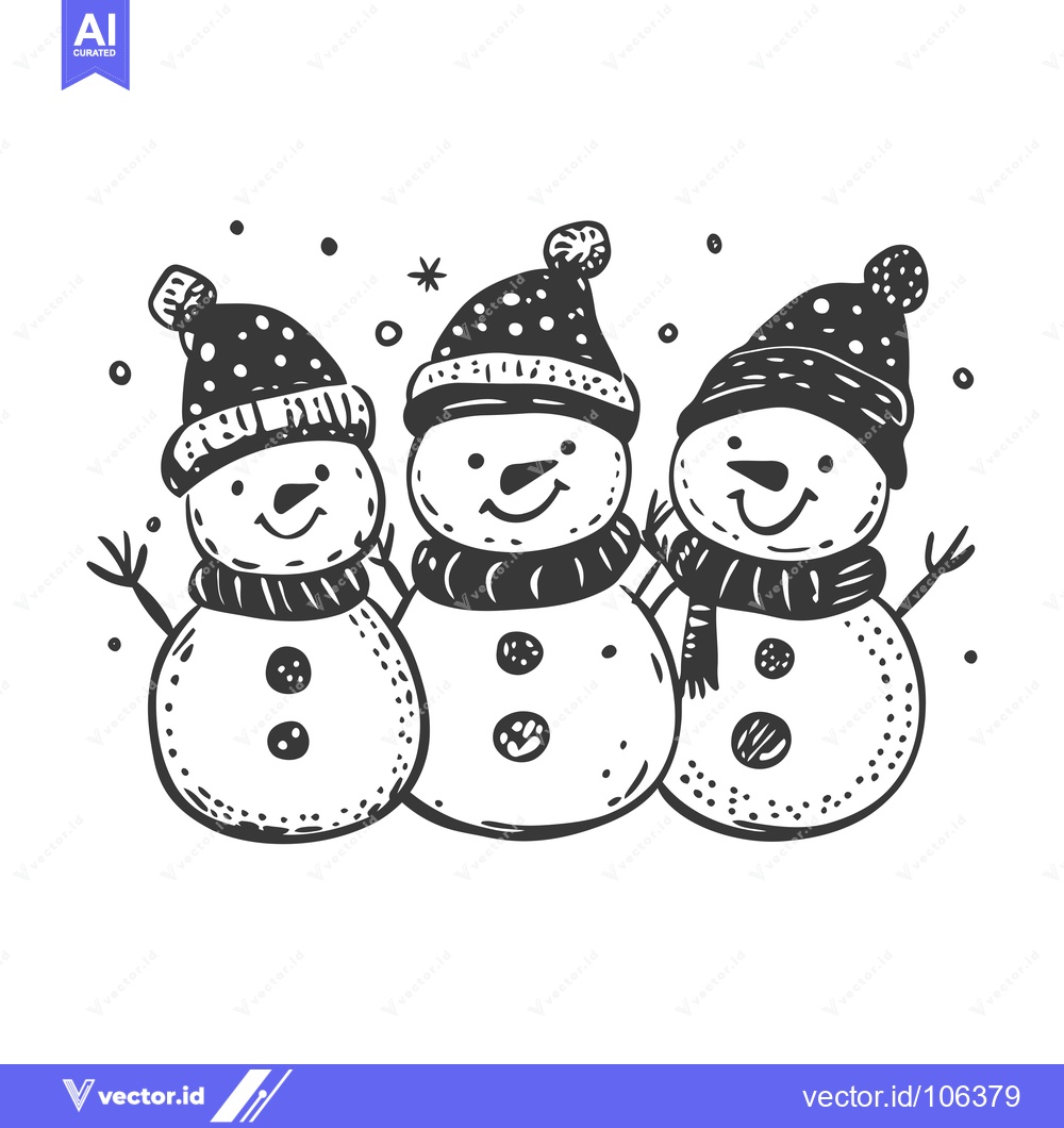 Premium Vector of Three Smiling Snowmen Wearing Hats and Scarves