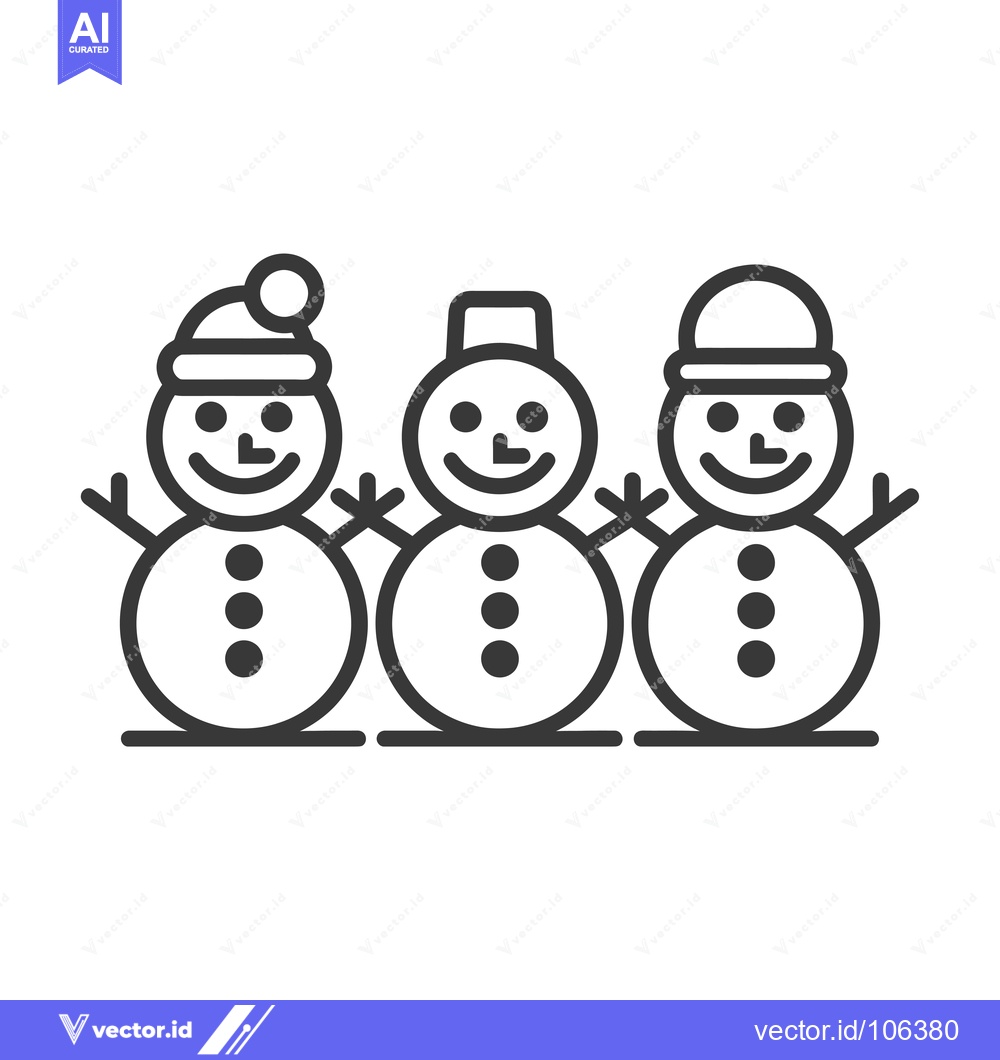 Premium Vector of Three smiling snowmen wearing hats standing in a row