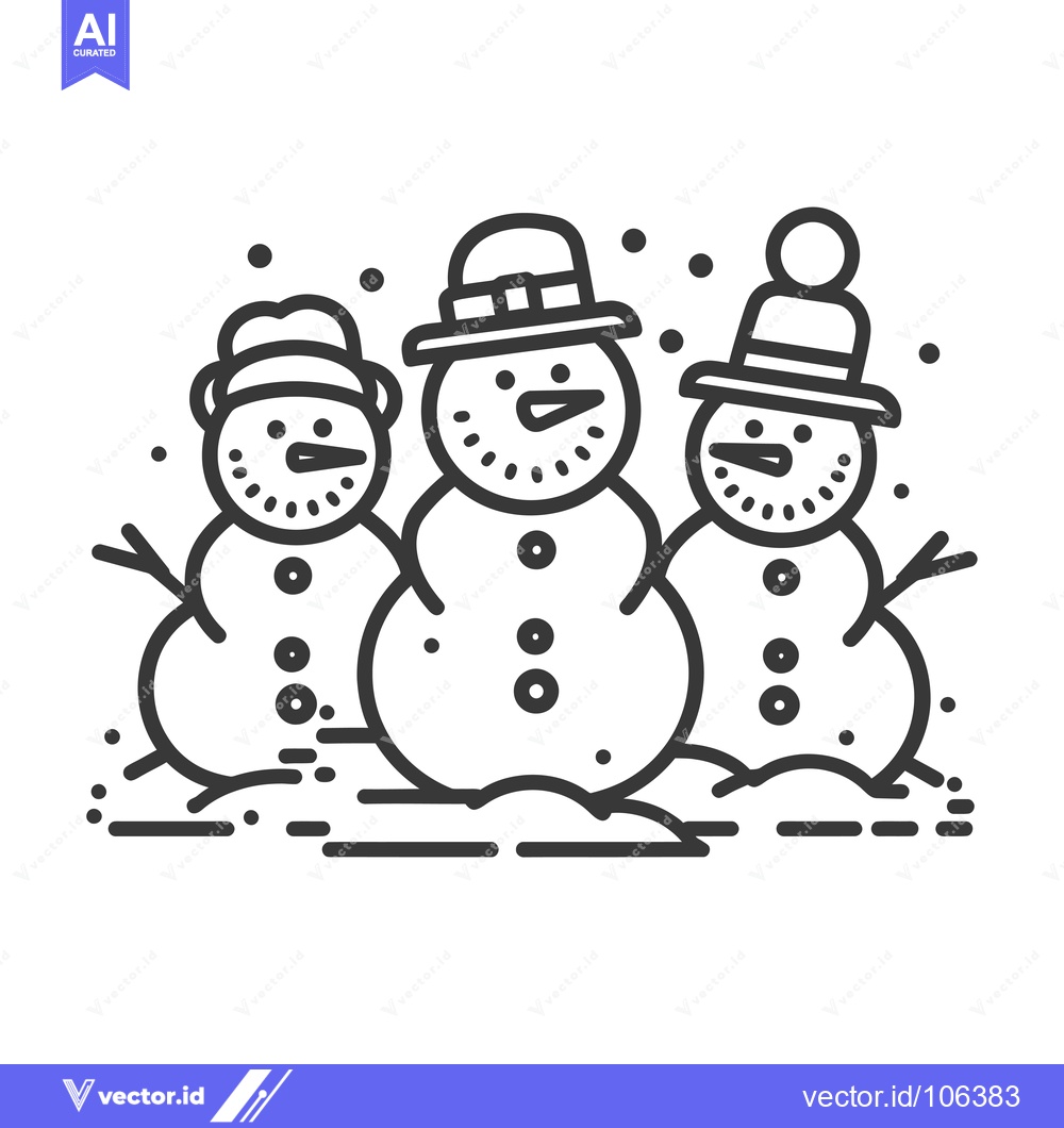 Premium Vector of Three Smiling Snowmen with Hats and Sticks