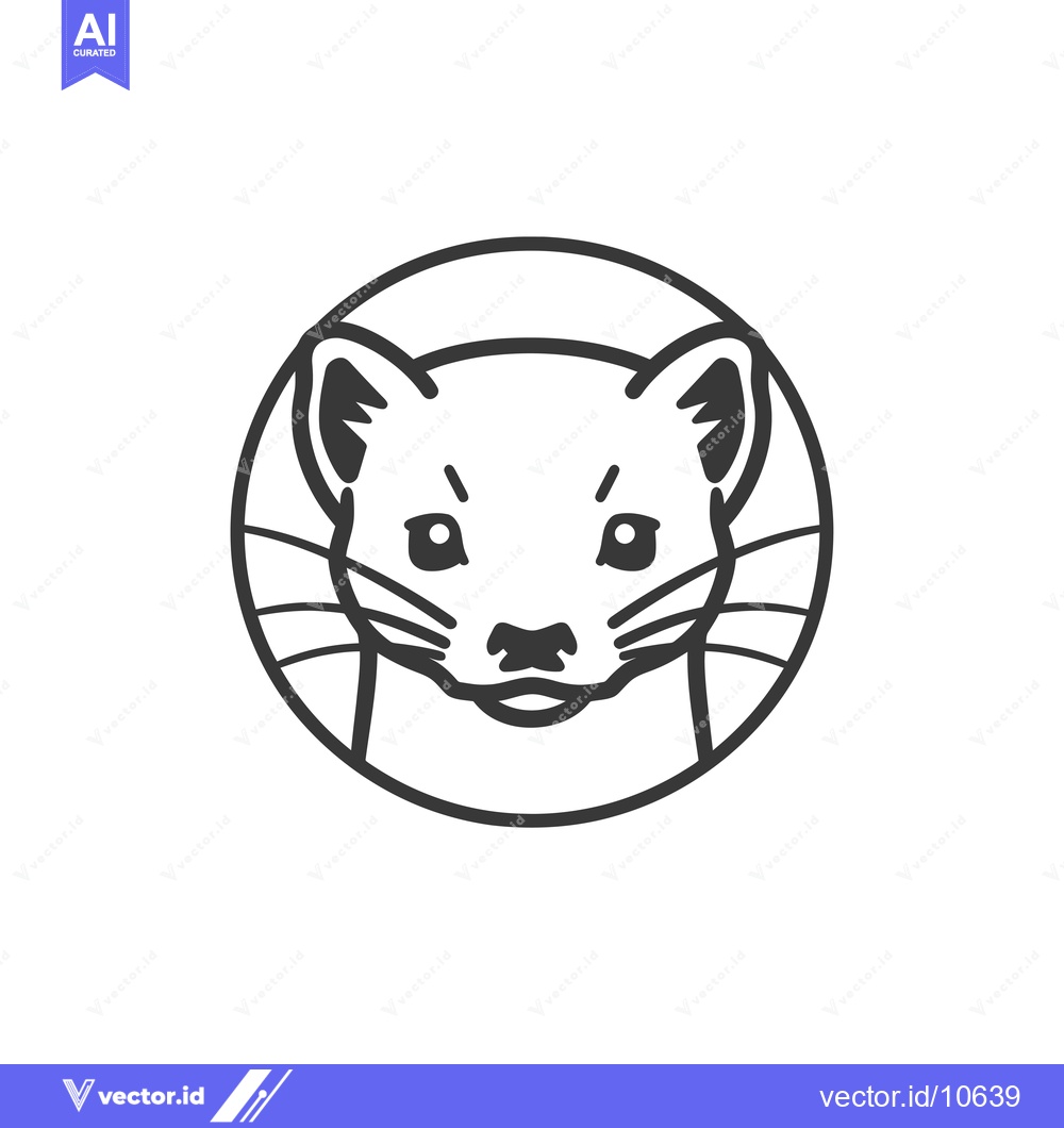 Premium Vector dari A Black and White Outline Drawing of a Weasel's Face in a Circle