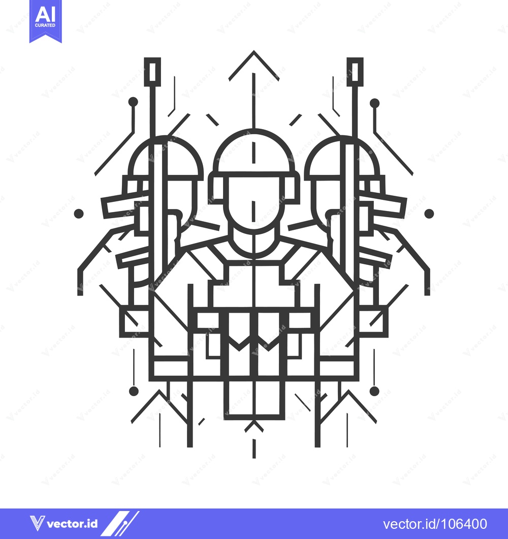 Premium Vector dari Three Soldiers Standing Together Holding Rifles in a Geometric Pattern