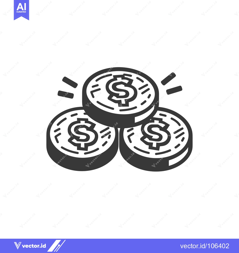 Premium Vector of Three Stacked Dollar Coins with Lines and Sparklers
