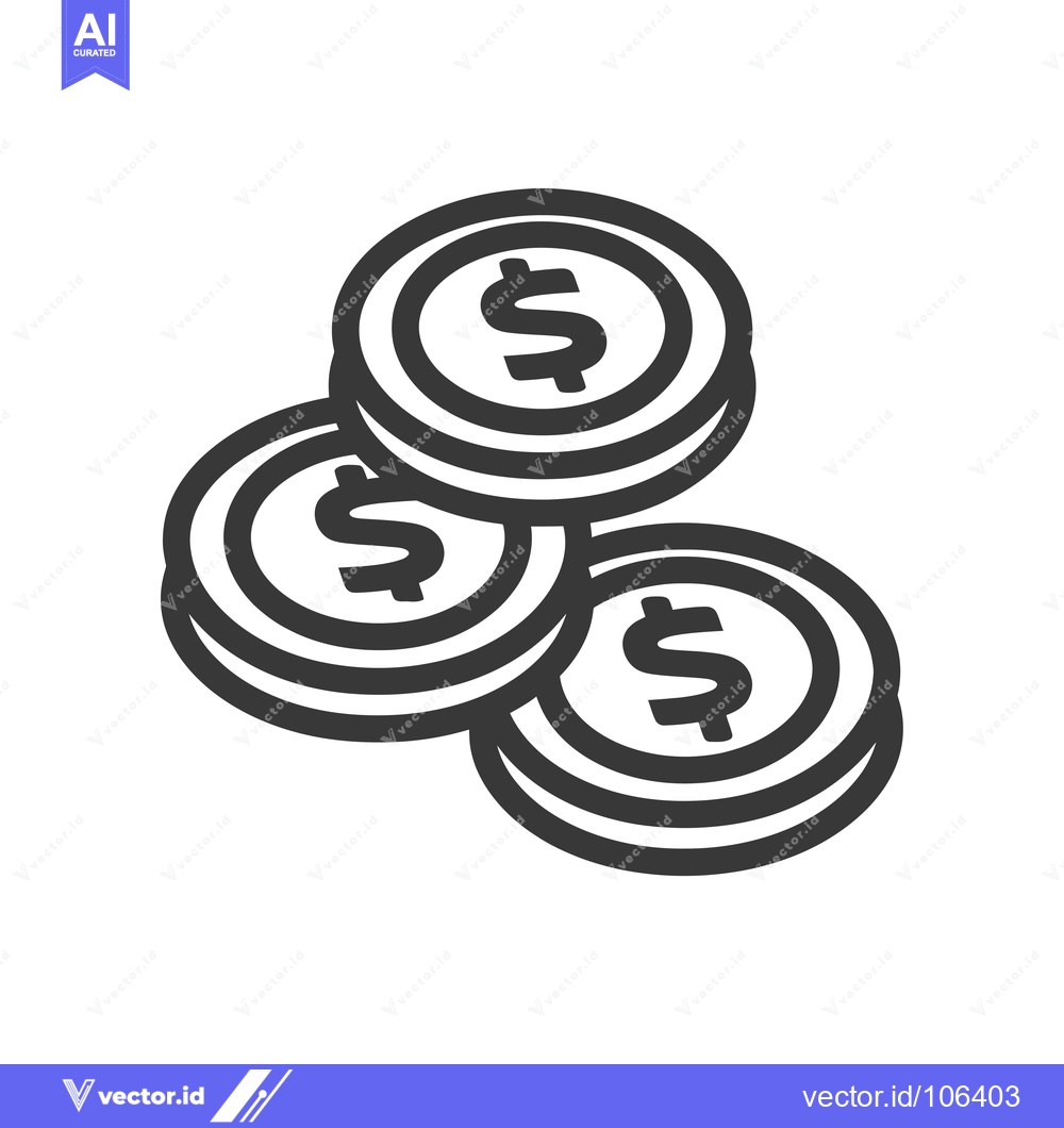 Premium Vector dari Three Stacked US Dollar Coins with Outline Design