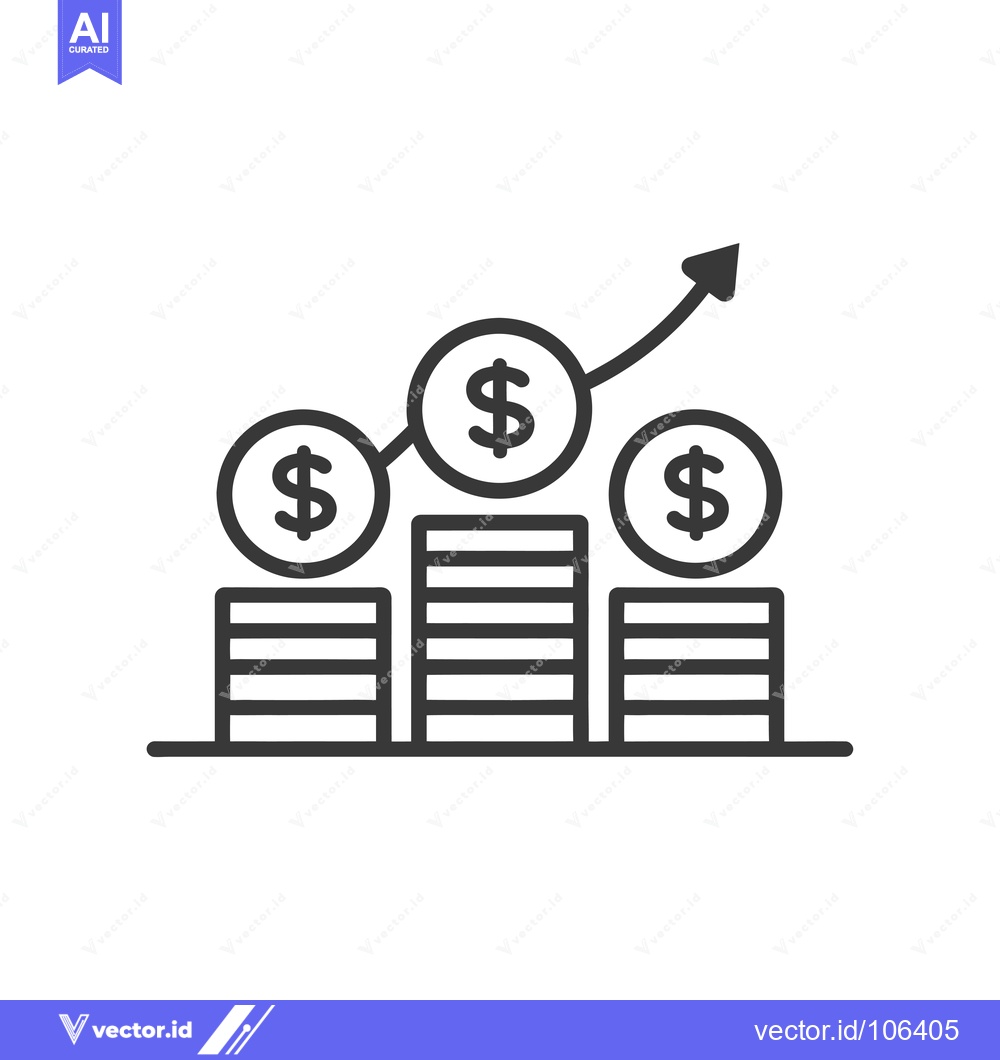Premium Vector of Three Stacks of Coins With Dollar Signs and an Upward Arrow