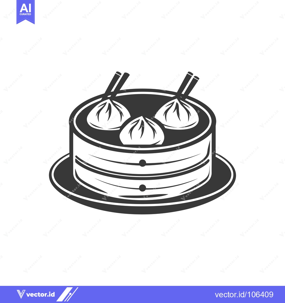 Premium Vector of Three Steamed Buns in a Bamboo Steamer with Chopsticks