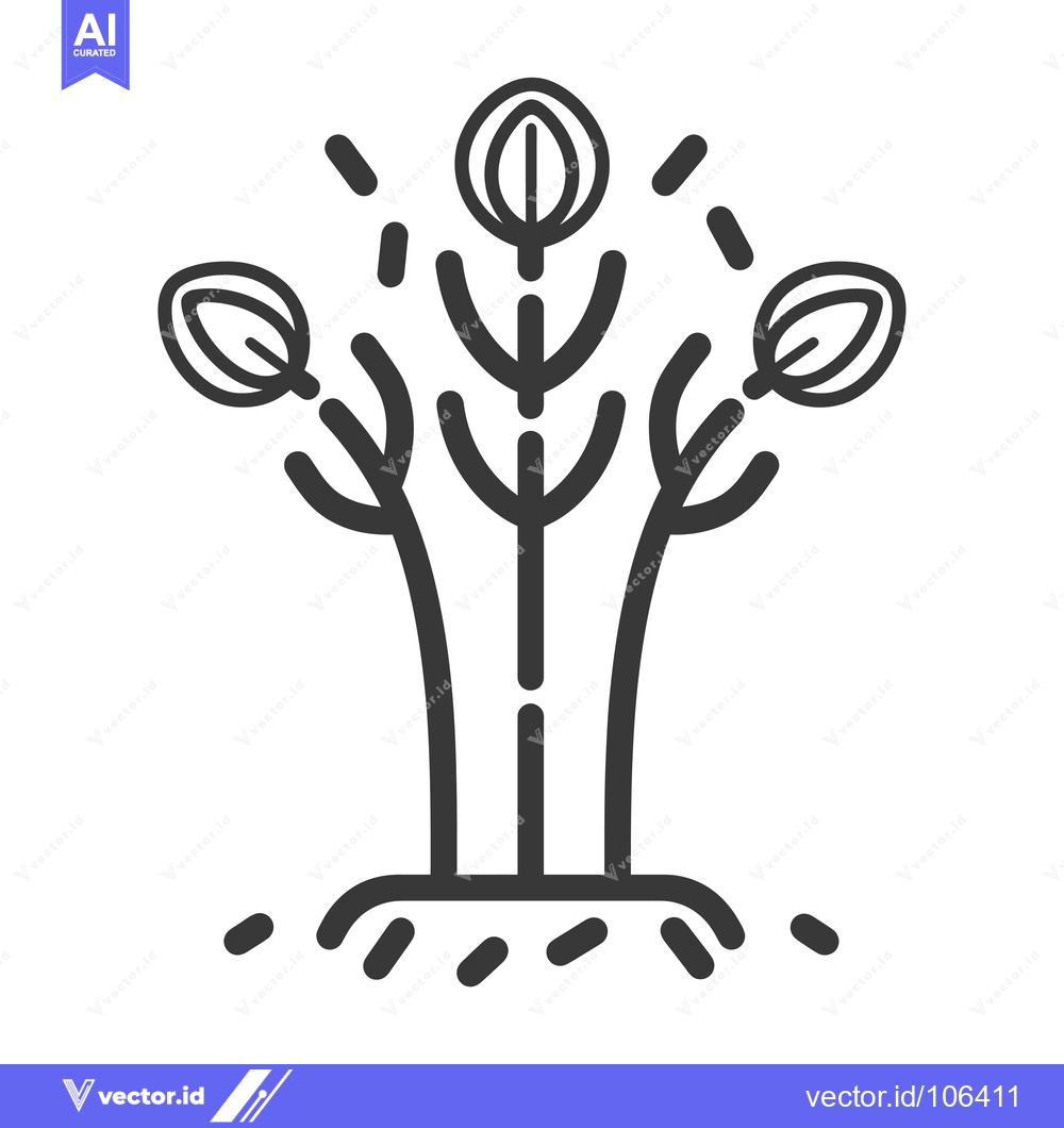 Premium Vector dari Three-Stemmed Plant with Oval Leaves and Roots