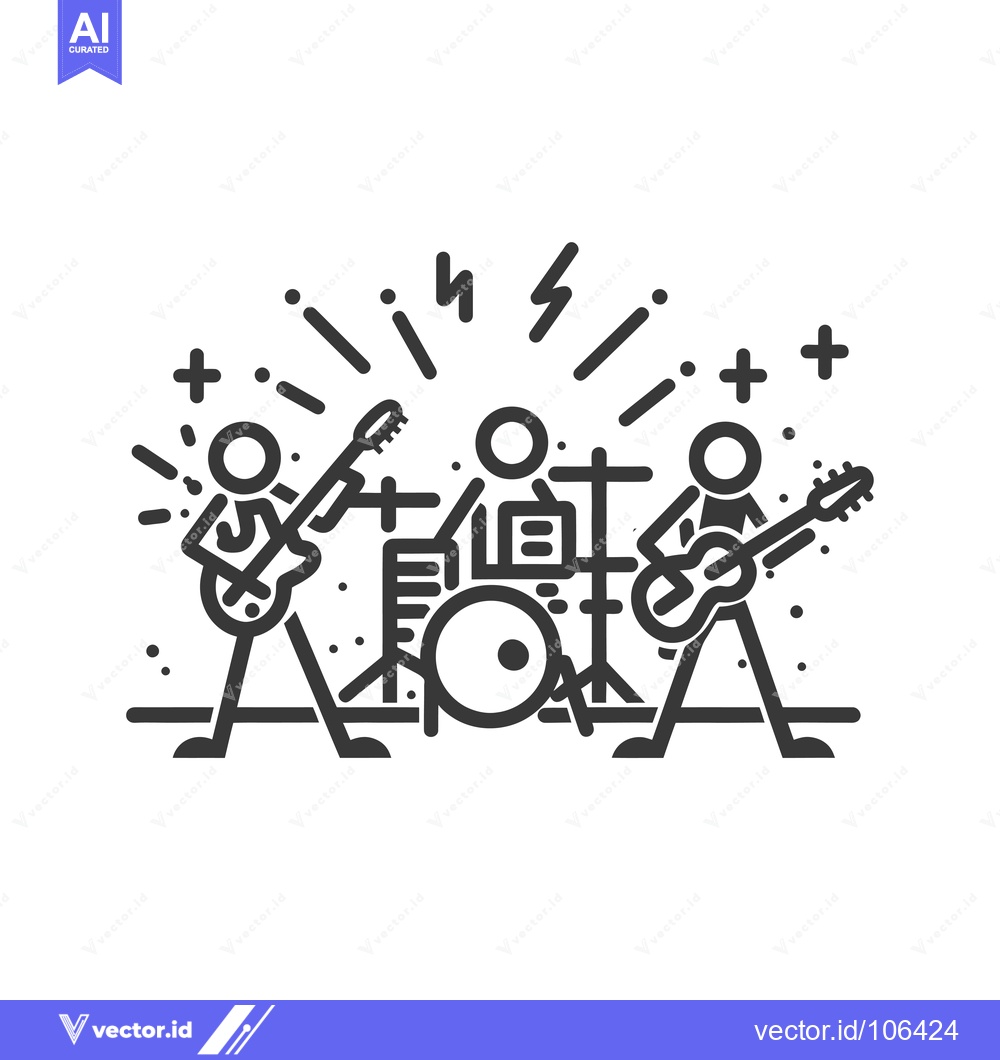 Premium Vector of Three Stick Figures Playing Music with Guitars and Drums