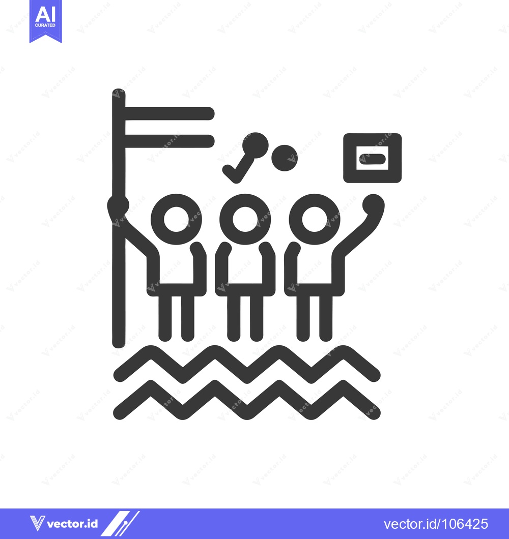 Premium Vector dari Three Stick Figures Raising a Flag and Holding a Certificate Above Wav