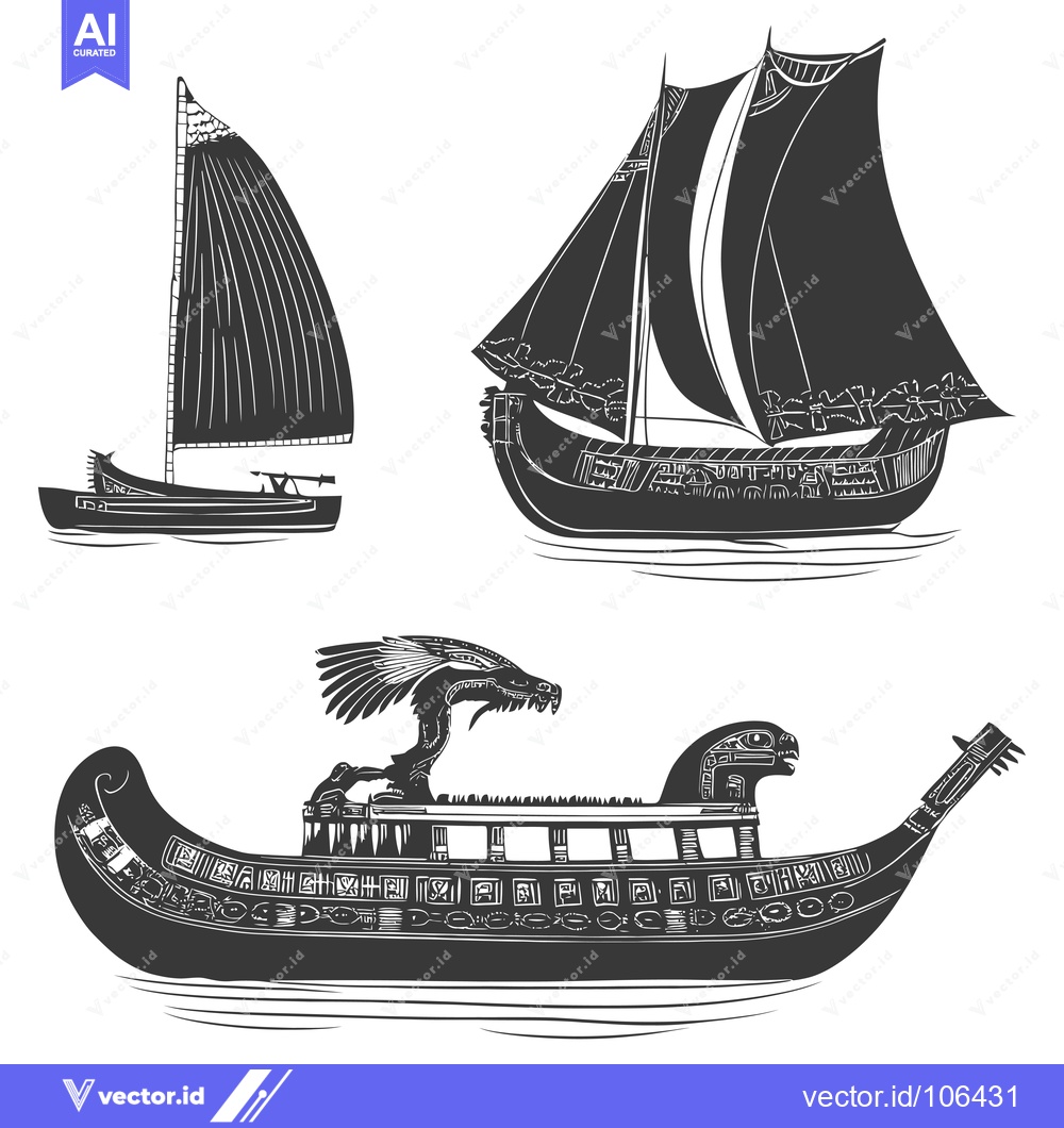 Premium Vector of Three Stylized Ancient Ships with Decorative Details