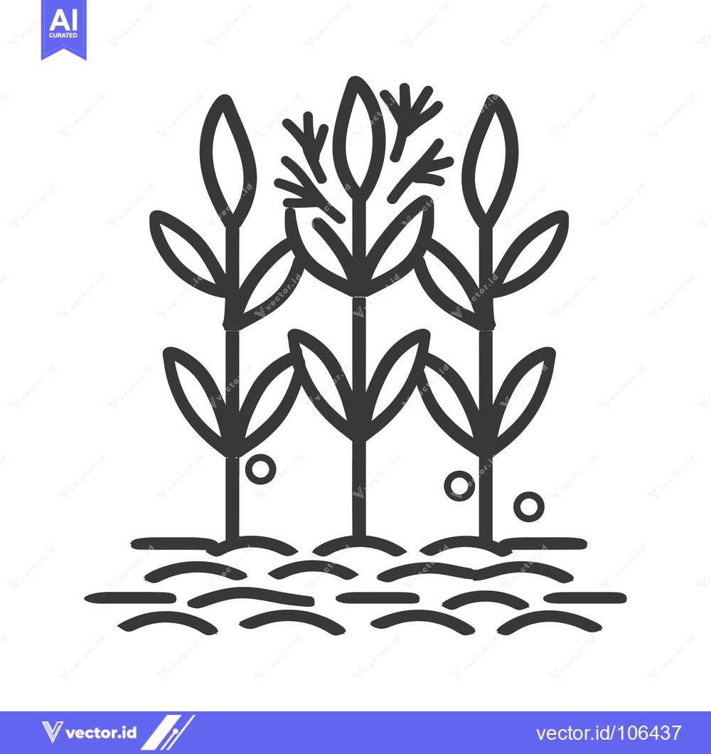 Premium Vector dari Three stylized plants with leaves and stems growing from the ground