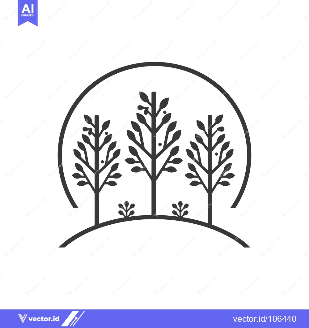 Premium Vector of Three Stylized Trees with a Circle Behind Them